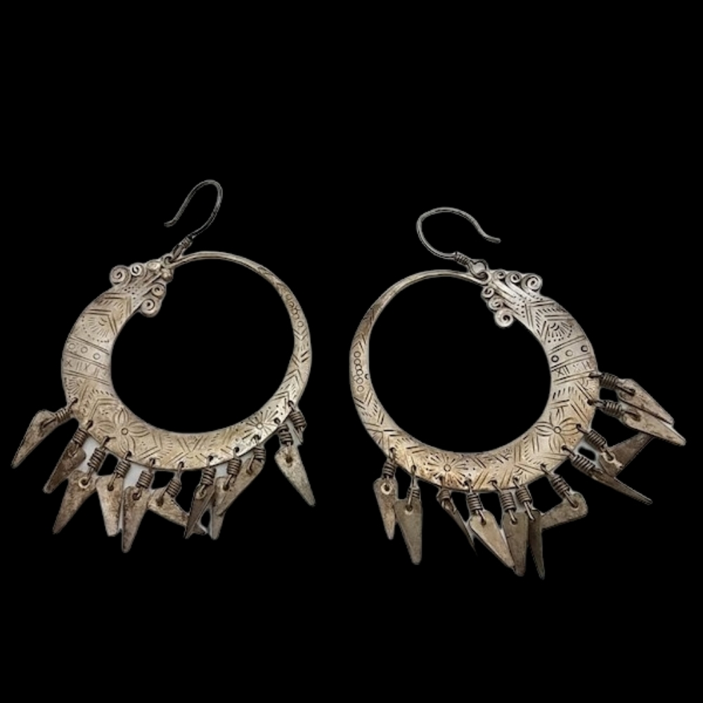 Vintage Large Sterling Sapa Etched Earrings 925 handmade tribal